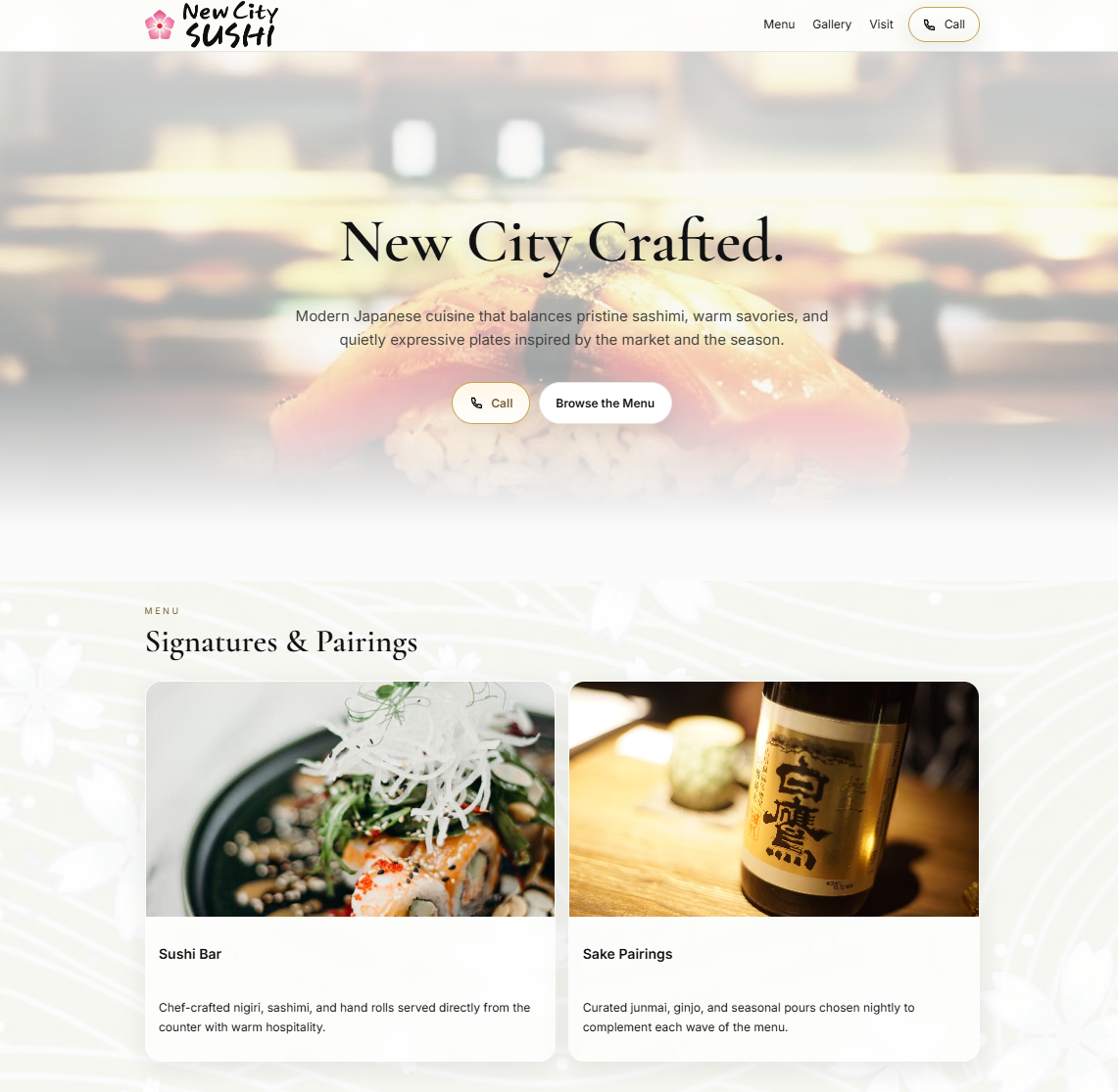 New City Sushi live site with menu and booking